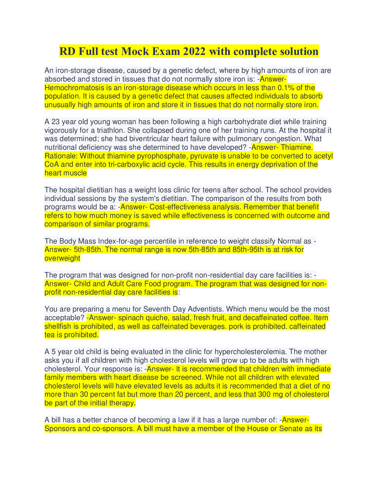 Preview image for RD Full test Mock Exam 2022 with complete solution